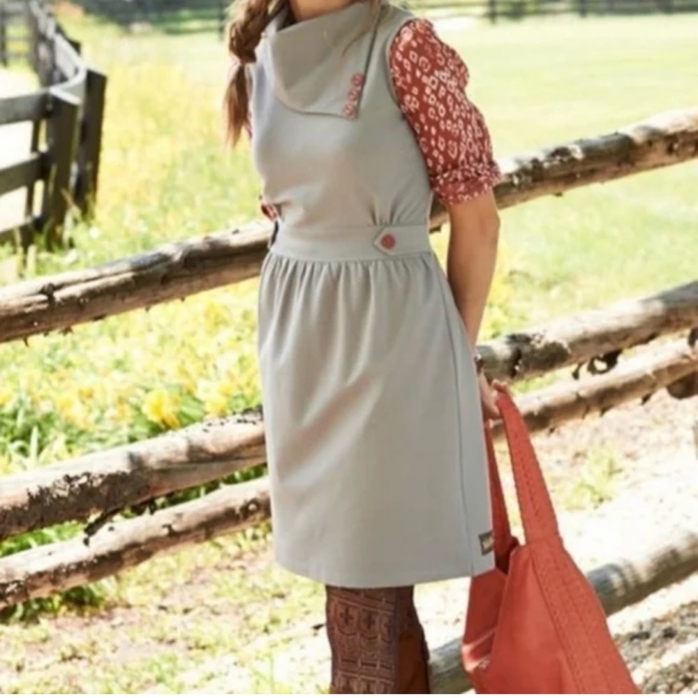 Matilda Jane Light Gray Midi Dress with Rust Print Sleeves